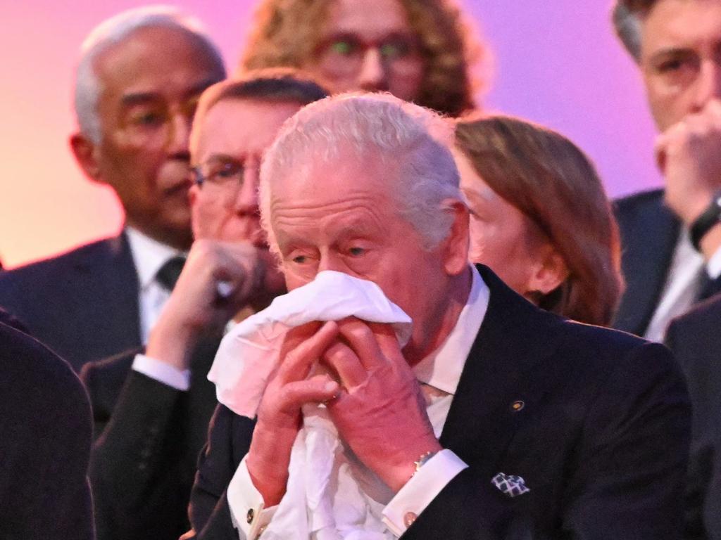 King Charles III appeared emotional at the service in Poland. Picture: AFP