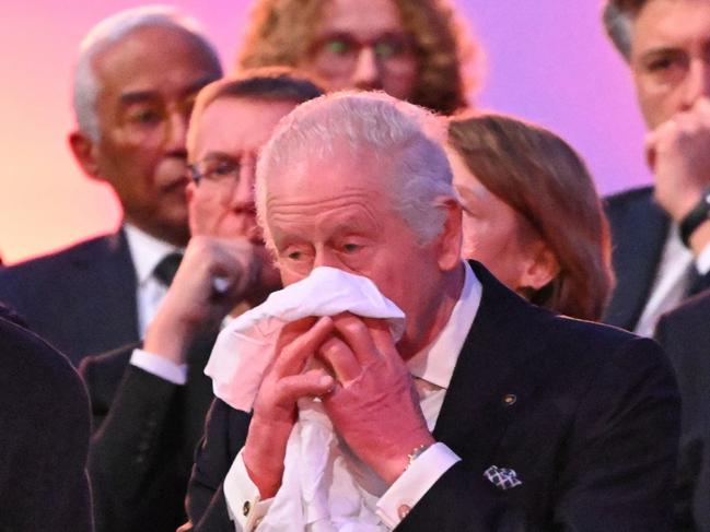 King Charles III appeared emotional at the service in Poland. Picture: AFP