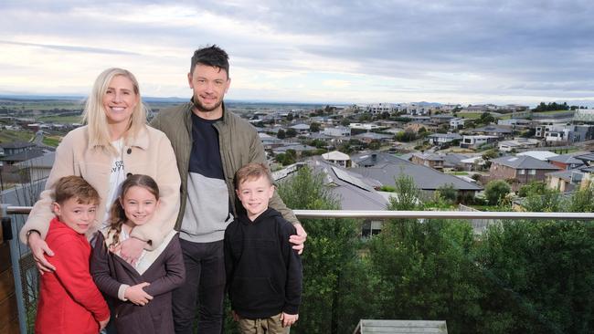 Tegan and Tim Sheringham, pictured with kids Ollie, 8, and twins Lewy and Ari, 7, recently sold their home in Highton. Picture: Mark Wilson