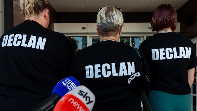 Prints on the shirt on Ange Carey, Samara Laverty, Bridget Laverty as the jury delivered their verdict in the Declan Laverty murder trial at the Darwin Supreme Court on June 20th, 2024. Picture: Pema Tamang Pakhrin