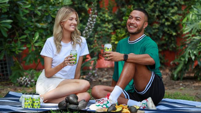 Tahlia Jones and James Vidigal enjoying and Aussie Avo Ale. Picture: Justin Lloyd.