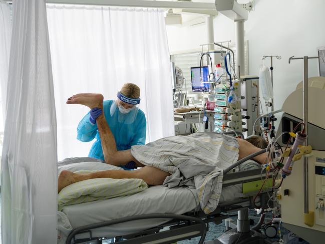 A doctor tends to a patient in the Covid-19 intensive care unit at University Hospital Leipzig, Germany. Picture: Getty Images