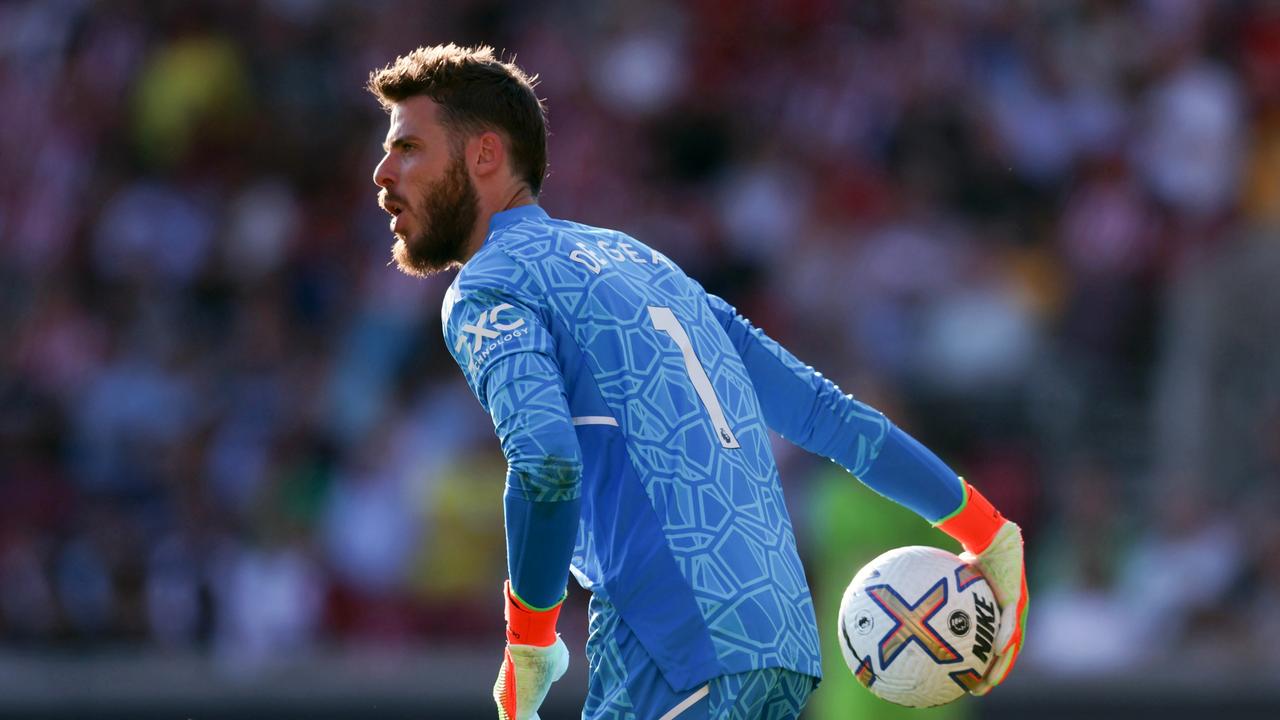 Two mistakes from goalkeeper David de Gea saw Manchester United trail 2-0 to Brentford early in their clash on Sunday (AEST).  (Photo by Catherine Ivill/Getty Images)