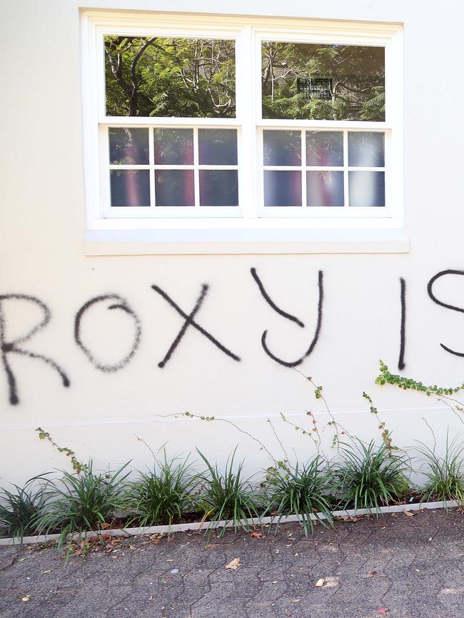 The lewd graffiti on Roxy Jacenko's Paddington office. Picture: Matrix Media