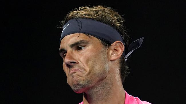 Rafael Nadal had a frustrating night against Dominic Thiem. Picture: AAP Image/Michael Dodge