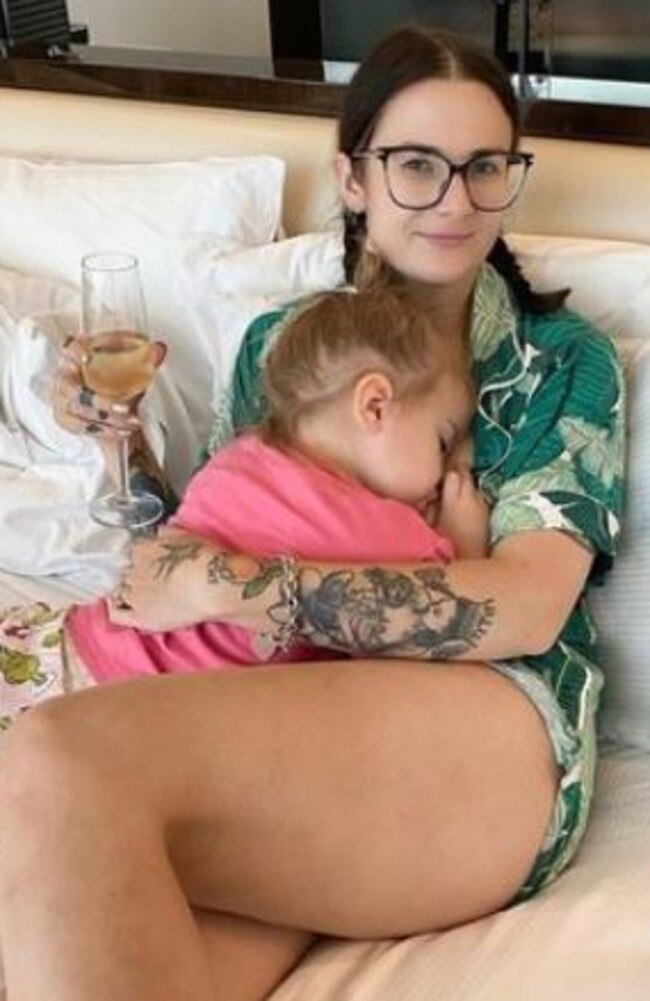 The mum posted a picture of her drinking a glass of wine while breastfeeding. Picture: Supplied