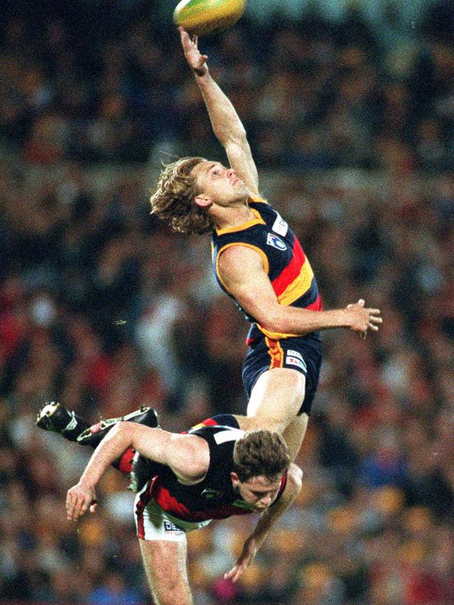 Tony Modra in his high-flying days at Adelaide.