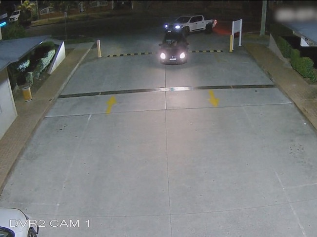 CCTV depicts two cars arriving at the Casula Central carpark to lay in wait for the planned shooting. Picture: NSW Police