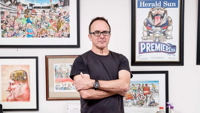 Herald Sun cartoonist Mark Knight at his home studio. Picture: Jake Nowakowski.