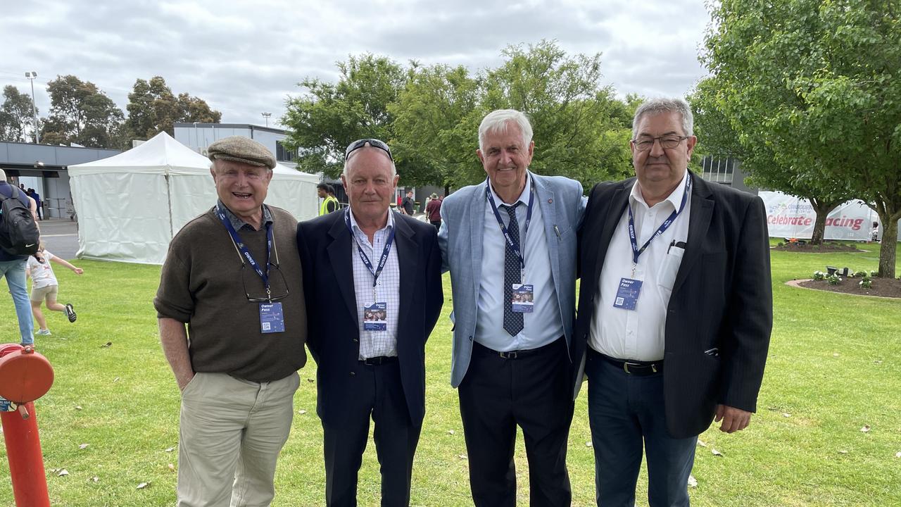 Cranbourne Cup 2022: Raymond Davis (co-owner of Serangoon, race two winner), Terry Skinner, Max Grieve (owner of Midwest - third in race eight) &amp; Alan Taylor