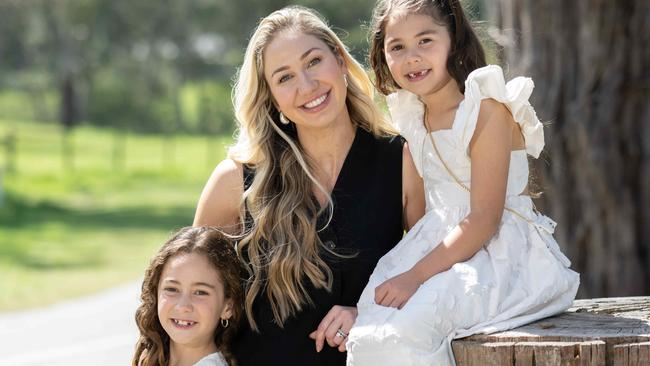 Chantelle O'Neill and her daughters aged Kasia, 6, and Giselle, 8. They are family case study talking for a story on new research showing the benefits of not allowing children phones during school hours. Picture: Tony Gough