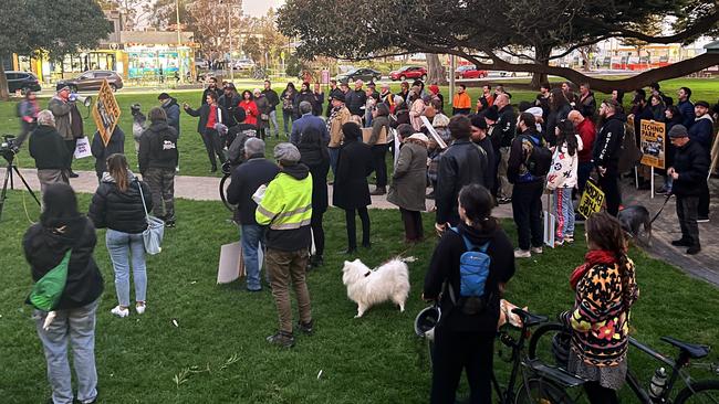 Techno Park Drive residents and supporters met at Logan Reserve, Altona on Tuesday before marching to town hall. Picture: Nilsson Jones