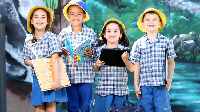 Maggie Pinto, Davi Dias Ferreira da Silva, Alice Cabuang and Patrick Todd of St Mary of the Cross School which has one of the best student-teacher ratios in Queensland. Photo Steve Pohlner