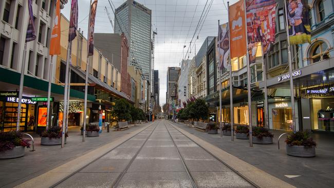 An empty Bourke St Mall has become a common sight. Picture: Jay Town