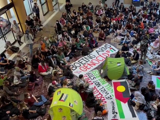 Protesters have moved into the Arts West Building of University of Melbourne campus.