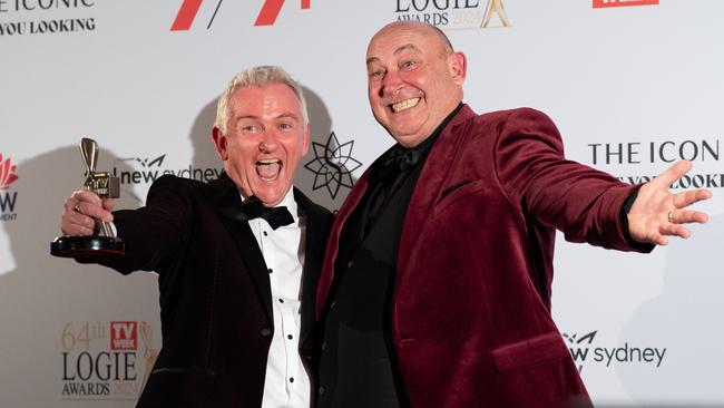Matt & Brett pose after television show Travel Guides won the Logie Award for Best Lifestyle Program. Picture: Getty