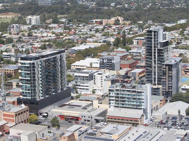 ADELAIDE, AUSTRALIA - Advertiser Photos MARCH 17, 2021: Aerial Image of AdelaideÃs Victoria Park and Hutt Street from the balcony of the Adelaidean sub-penthouses at 19 Frome Street, Adelaide. Picture: Emma Brasier.