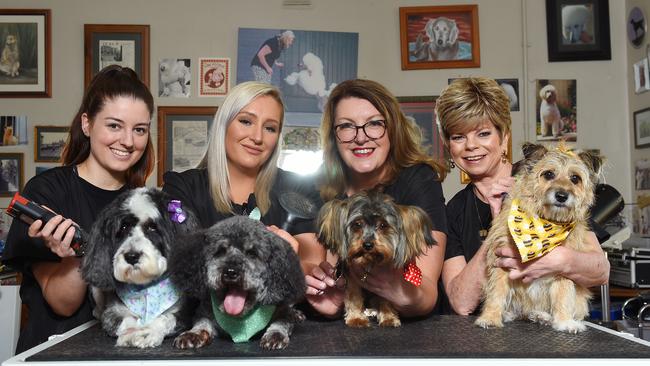 Did Hairy Cherubs in Whittlesea make the cut? Pictured are Tara Meneghini, Ashtyn Lorich-Beriman, Trish Wileman and Gianna Fe Pra with dogs Daisy Mae, Teddy Bear, Bear and Millie. Picture: Josie Hayden