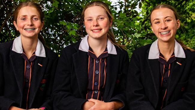 Fahan Year 9 students; Hannah Sheen, Matilda Cocker, and Ava McGlone.Picture: Linda Higginson