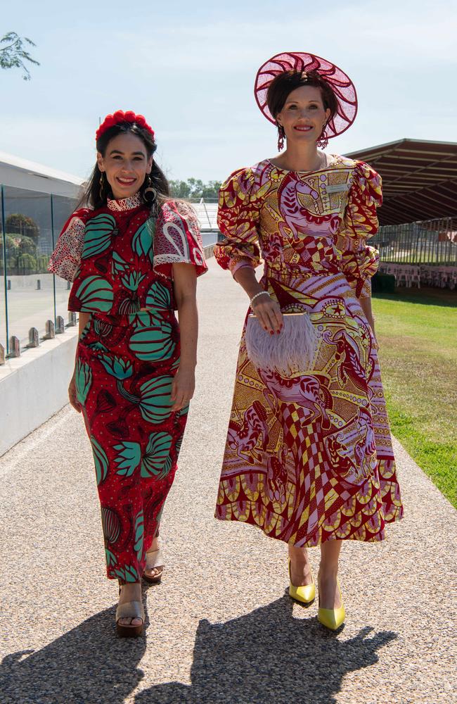 Allison Harvey and Sarah Reuben at the Chief Minister's Cup Day at the Darwin Turf Club on Saturday, July 13. Picture: Pema Tamang Pakhrin