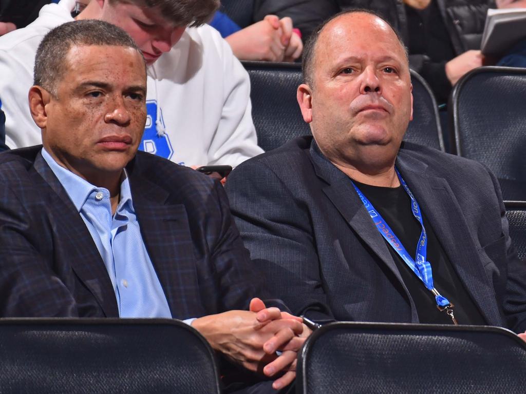 Leon Rose (R) with Knicks general manager Scott Perry in 2020. Picture: Jesse D. Garrabrant/NBAE/Getty Images