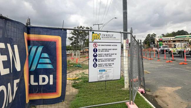 The ALDI construction site was bare today after tradespeople walked off the job after JMK Kelly went into liquidation. Picture: Shayla Bulloch