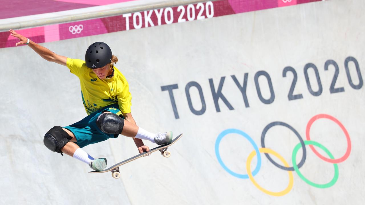 Australian skateboarder Keegan Palmer won gold at the Tokyo Olympics, the first Games to include skateboarding on its program. It was one of the new sports that organisers hoped would be a hit with a younger audience. Picture: Getty Images