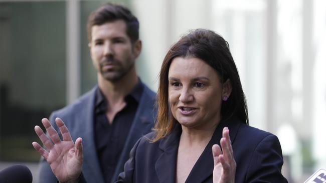 Tasmanian Senator Jacqui Lambie and former SAS soldier Heston Russell hold a press conference to discuss the problems faced by military veterans. Picture by Sean Davey.