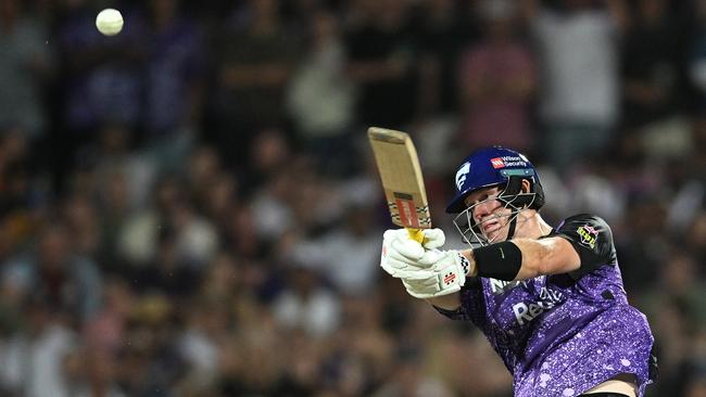 Mitch Owen of the Hurricanes hits a six during the BBL The Final match. Picture: Steve Bell/Getty Images