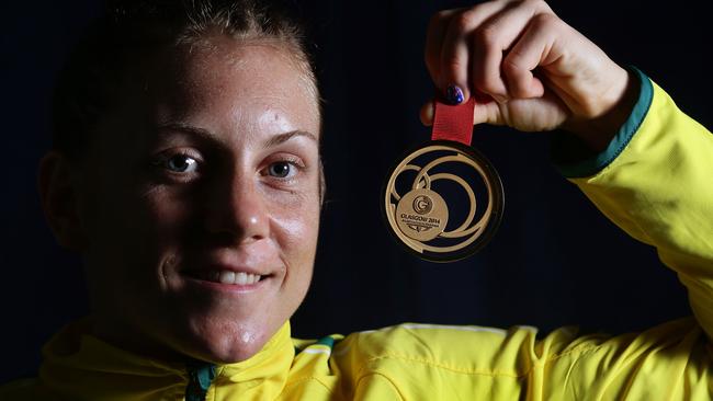 Shelley Watts created history by winning the first Commonwealth Games female boxing gold. Picture: Adam Head