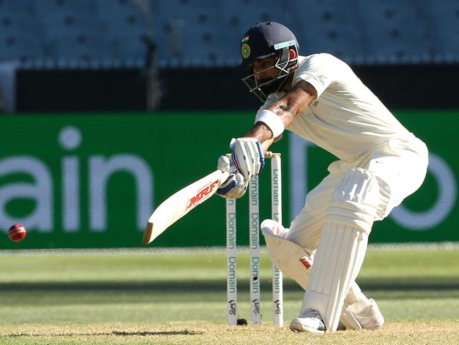 Kohli played some crushing blows and was left unbeaten overnight. Picture: AAP