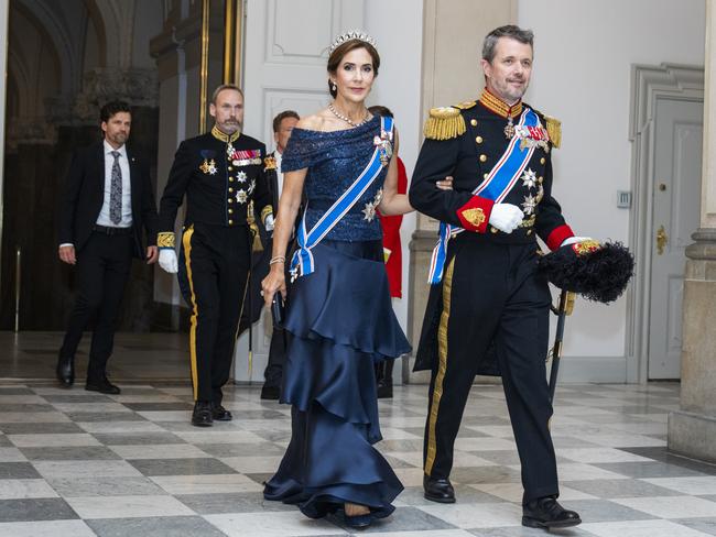 King Frederik X and Queen Mary arrive at the State Banquet at Christiansborg Palace. Picture: Getty Images