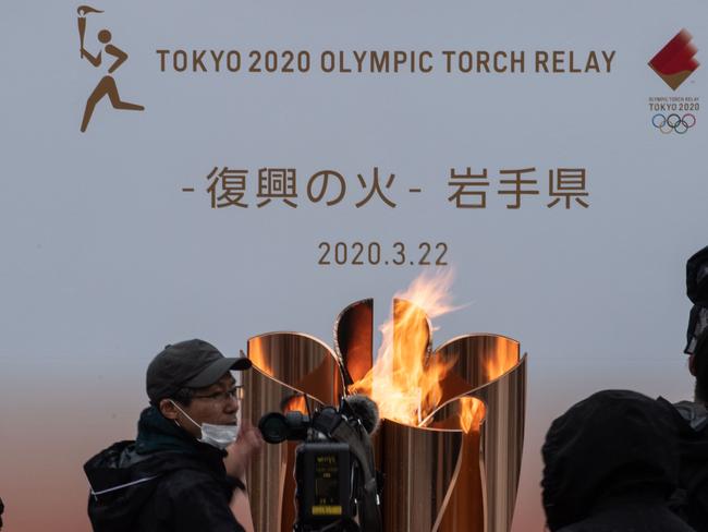 The Tokyo 2020 Olympic flame is displayed in Tokyo. Picture: AFP