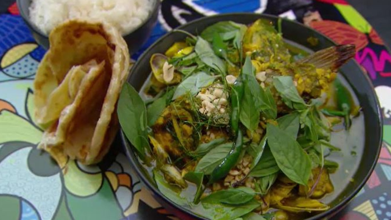 Contestants were asked to recreate the punchy, seafood-filled jungle curry set by Chin Chin executive chef Benjamin Cooper sans-recipe. Picture: Channel 10.