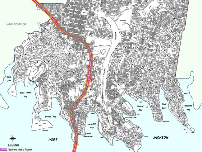 The route of the Sydney Metro. Picture: North Sydney Council