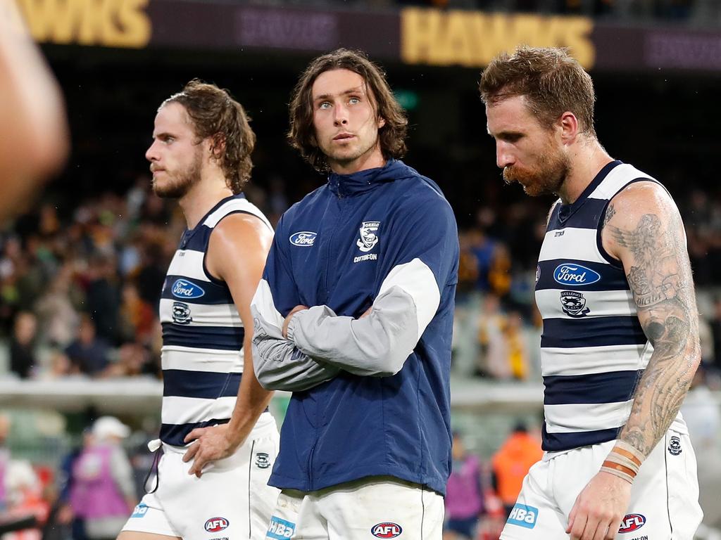 Jack Henry was subbed out with a foot injury against Hawthorn in 2022. Picture: Michael Willson/AFL Photos via Getty Images