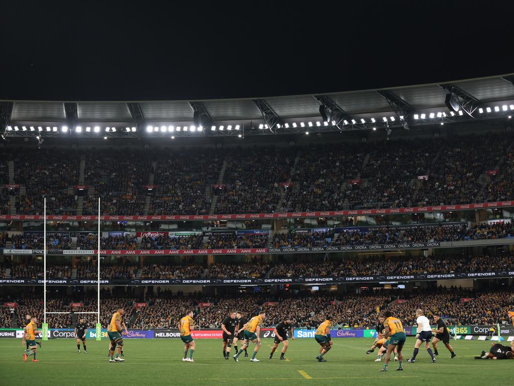 The MCG, pictured hosting the Wallabies-All Blacks match in 2023, could still be a chance of hosting a Rugby World Cup game. Picture: Getty Images