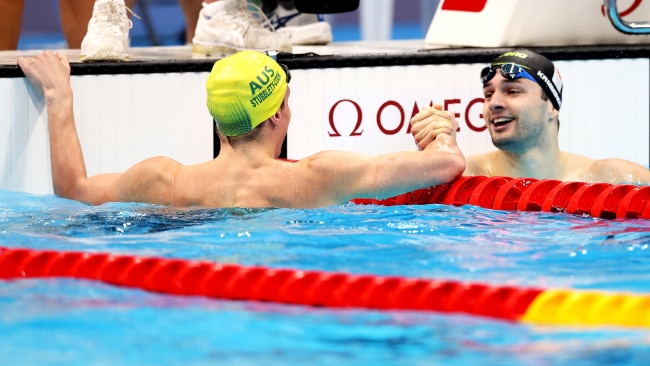 Zac Stubblety-Cook and Arno Kamminga after their dead heat. Picture: Getty Images 