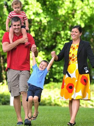 Natasha Fyles, with husband Paul Archbold (left) and sons Henry, 2, and Oliver, 4.