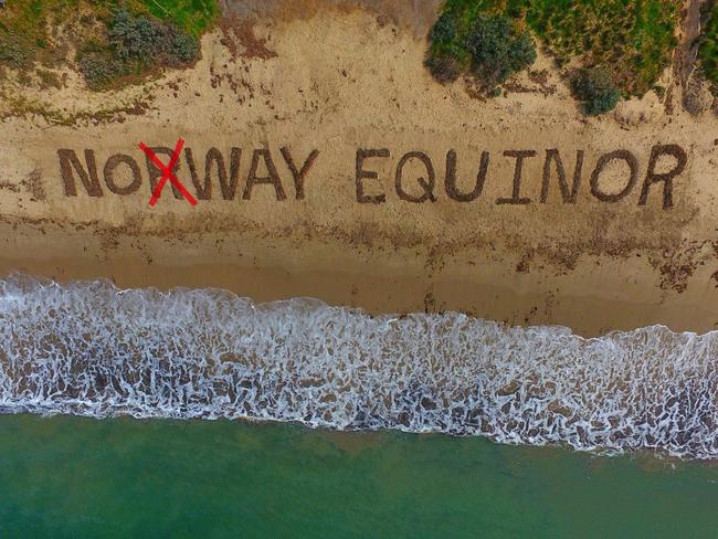 Massive “No way, Equinor” sign at Victor HarborPicture: Supplied