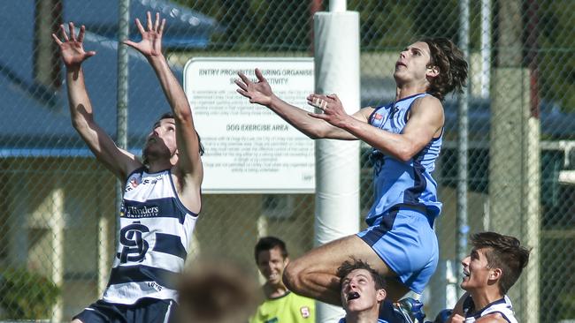 Riley Grundy, brother of Collingwood star Brodie, in action for Sturt’s under-18 side. Picture: AAP/MIKE BURTON