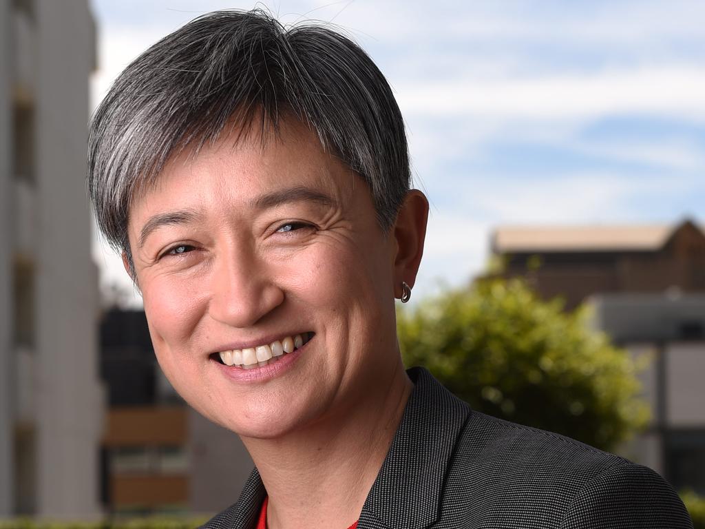 6/3/19 - Penny Wong.Teresa Palmer, Erin Phillips, Vicky Chapman and Penny Wong are editing the paper for International Women's day. Pictured at conference table and then a set up on the roof. Photo - Naomi Jellicoe