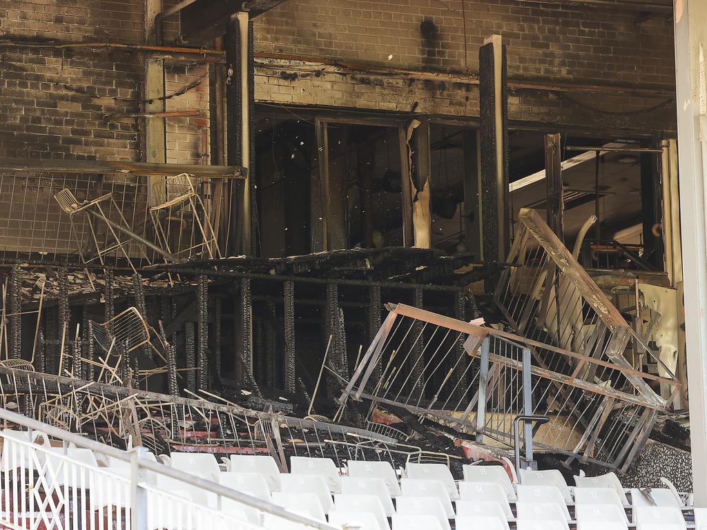 Damage was clearly visible inside the Norman Robinson Grandstand. Picture: Ian Currie