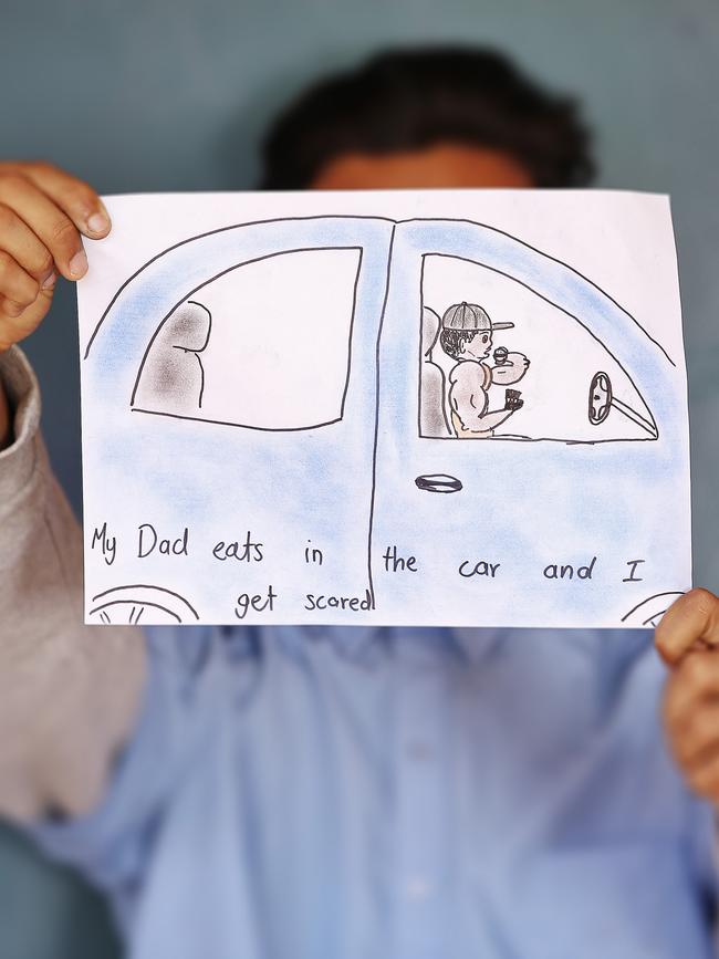 One student wrote: “My dad eats in the car and I get scared.”