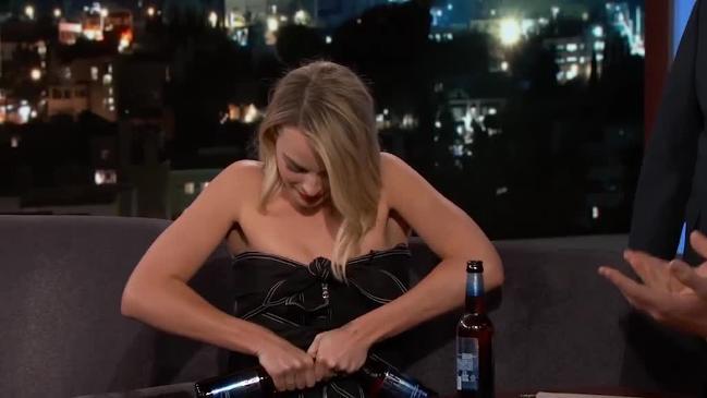 Margot Robbie shows off her party trick to Chris Pratt