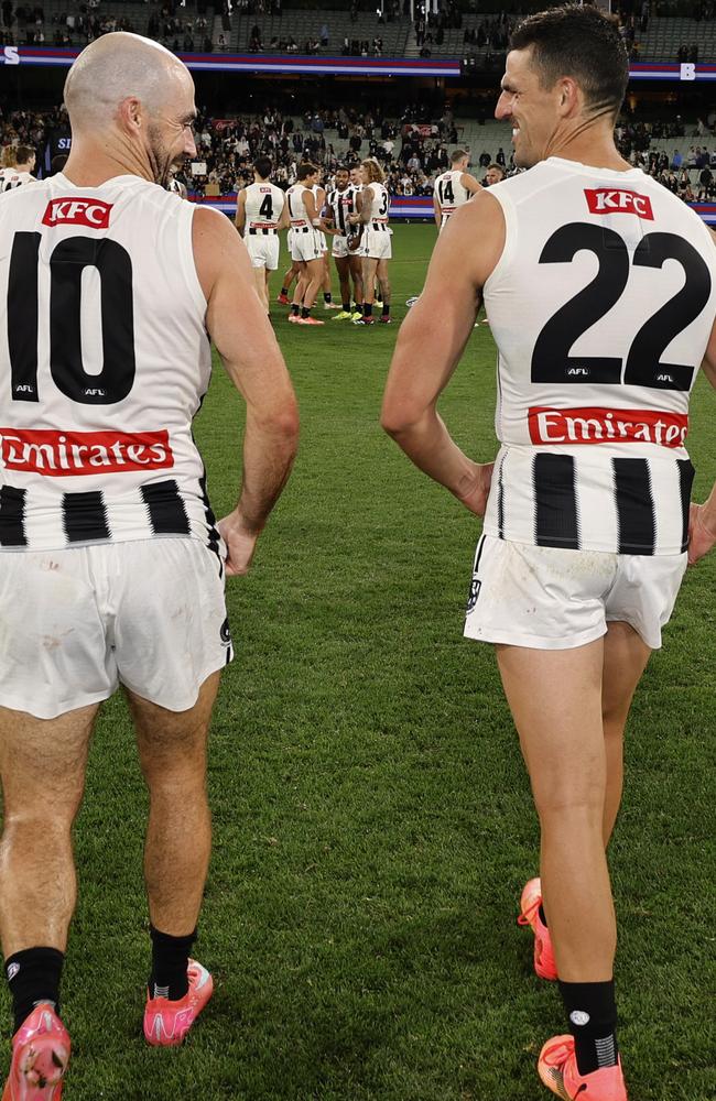 The veterans at the Pies keep on firing. Picture: Michael Klein