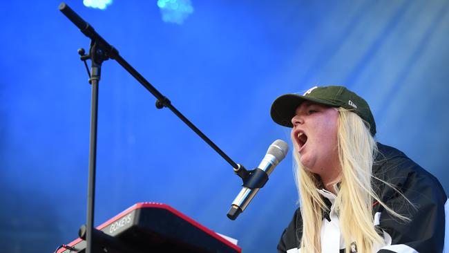 Melbourne singer Tones And I performing at the Laneway Festival in January 2020. Picture: Naomi Jellicoe