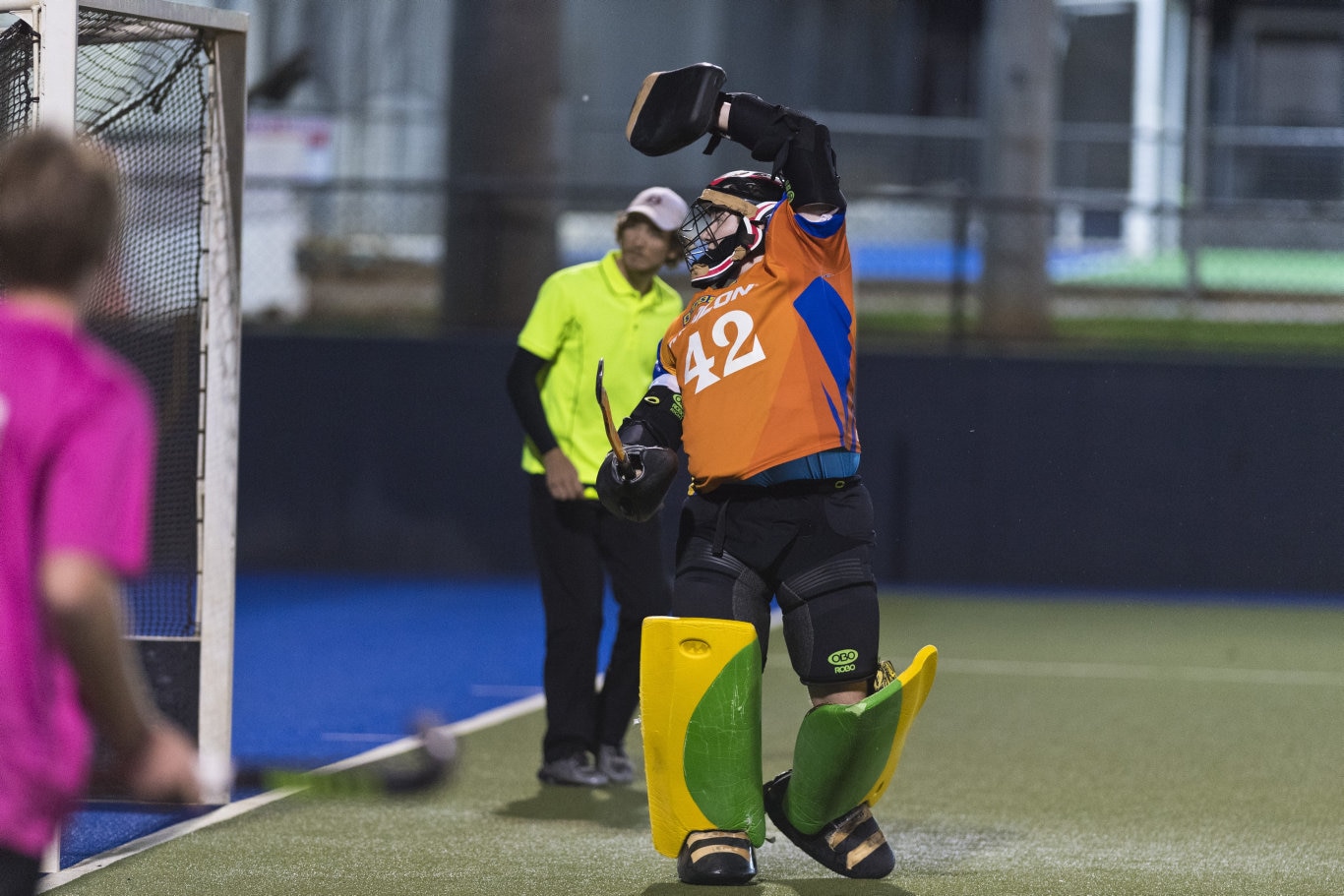 SQPS Scorers goal keeper William Scorer watches as a shot goes high from the Pink Batts in Iron Jack Challenge mens hockey at Clyde Park, Friday, February 28, 2020. Picture: Kevin Farmer