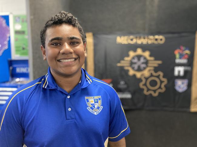 Mackay North State High School year 10 student Eroni Tagicakitai is the engineer manager of the Mechanico F1 team. Picture: Madeleine Graham