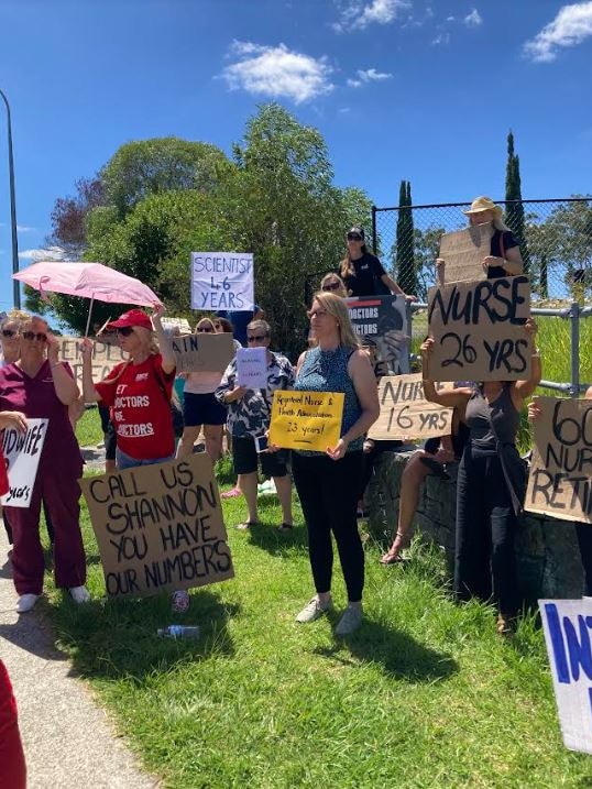 Nurses protest over Covid vaccine mandates at the Gold Coast University Hospital.